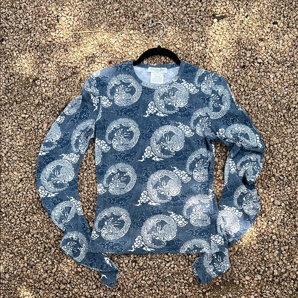 CHRISTIAN DIOR long sleeve tee t-shirt DRAGON Y2K